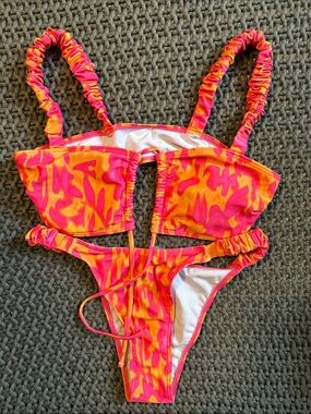 Womens Sz M Neon Pink & Orange Two-Piece Swim Bikini *NWOT*